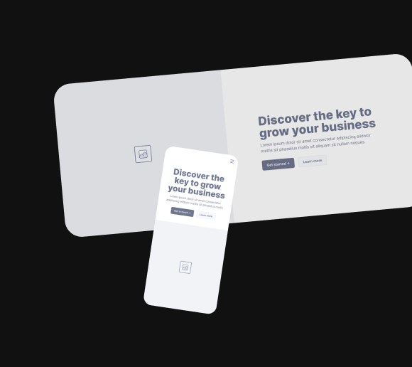 Mockup einer Website und einer mobilen Ansicht mit Text zur Geschäftsentwicklung in englischer Sprache auf grauem Hintergrund