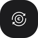 Symbol zwei Pfeile in Kreisbewegung um Eurozeichen auf dunklem Hintergrund