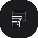 Symbol mit mehreren übereinanderliegenden Browserfenstern auf dunklem Hintergrund