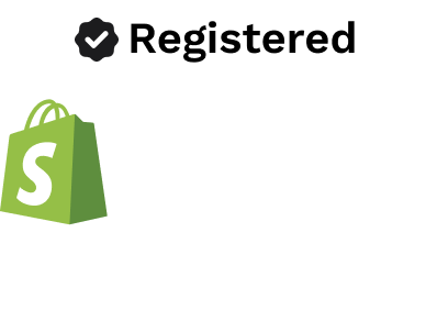 Shopify-Logo mit Schriftzug und einem Badge mit dem Text "Registered"