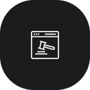 Symbol eines Browserfensters mit einem Gerichtshammer