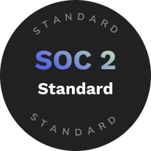 Rundes schwarzes Label mit der Aufschrift SOC 2 Standard und dem Wort Standard in Grau im Hintergrund