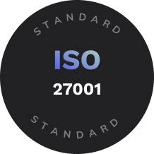 Schwarzer Kreis mit der Aufschrift ISO 27001 und dem Wort Standard