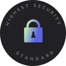 Schloss-Symbol mit dem Text ‚Highest Security Standard‘ auf dunklem Hintergrund