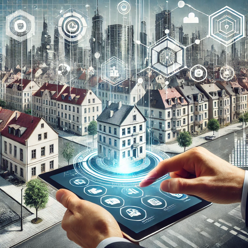 Digitale Haussteuerung per Tablet in moderner Smart-City-Umgebung