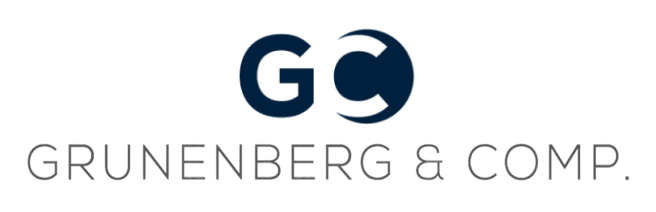 Logo eines Kunden: Logo von Grunenberg & Comp. mit den Buchstaben G und C in Blau und dem Text darunter in Grau
